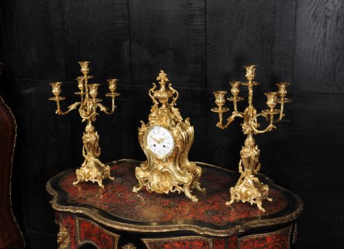 fig 4. Stunning Antique French Gilt Bronze Rococo Clock Set ~ Dolphins