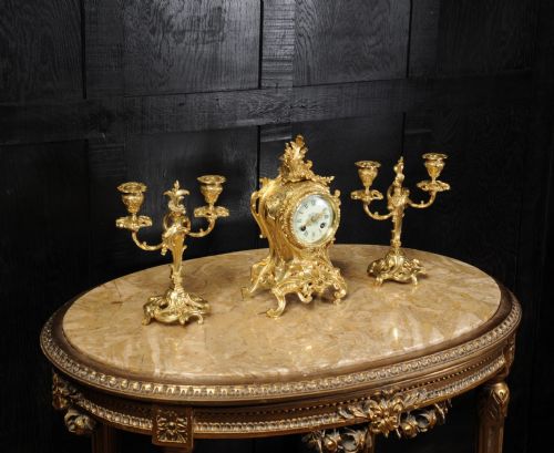 fig 1. Louis Japy Rococo Boudoir Clock Set, small and delicate