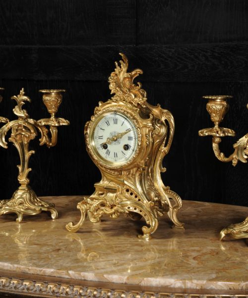 fig 5. Louis Japy Rococo Boudoir Clock Set, small and delicate