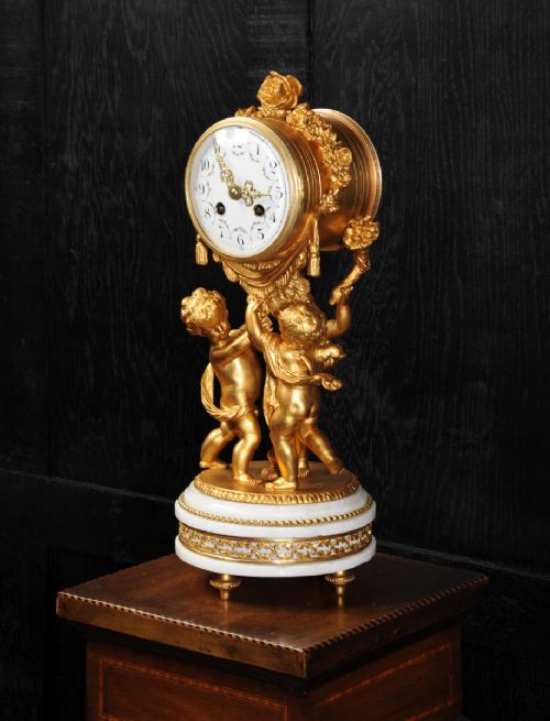Superb Antique French Cherub Clock by Vincenti - Visible Pendulum