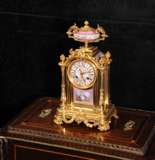 Japy Frères Sèvres Porcelain and Ormolu Boudoir Clock