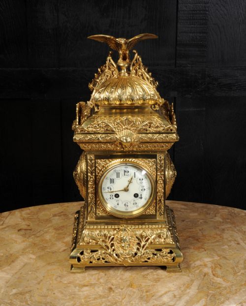 fig 2. Antique Table Clock ~ French Gilt Bronze by Samuel Marti with Eagle