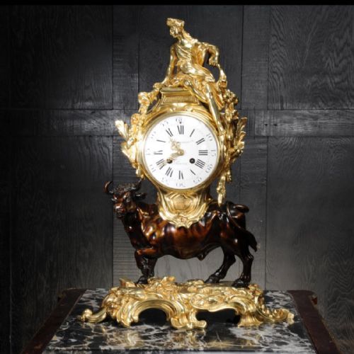Antique French Bronze and Ormolu Clock - Europa and the Bull by Meunier, Paris