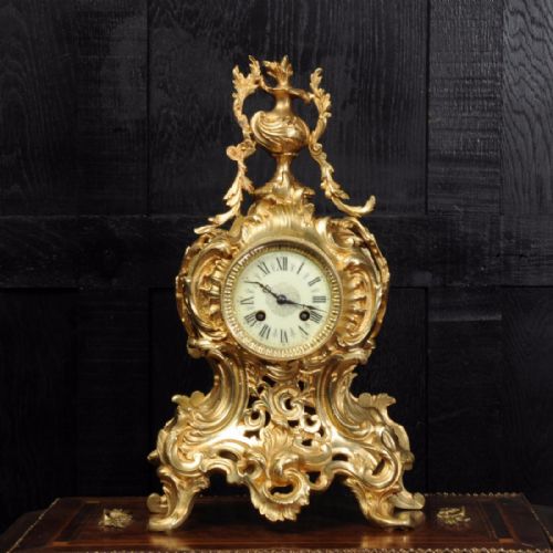 Antique French Gilt Bronze Rococo Clock