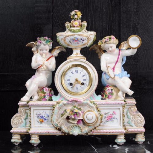 Large Antique French Meissen Style Porcelain Clock ~ Music