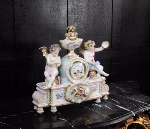 fig 1. Large Antique French Meissen Style Porcelain Clock ~ Music