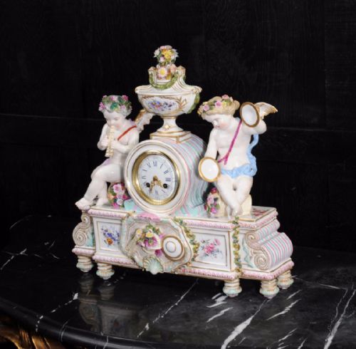 fig 2. Large Antique French Meissen Style Porcelain Clock ~ Music