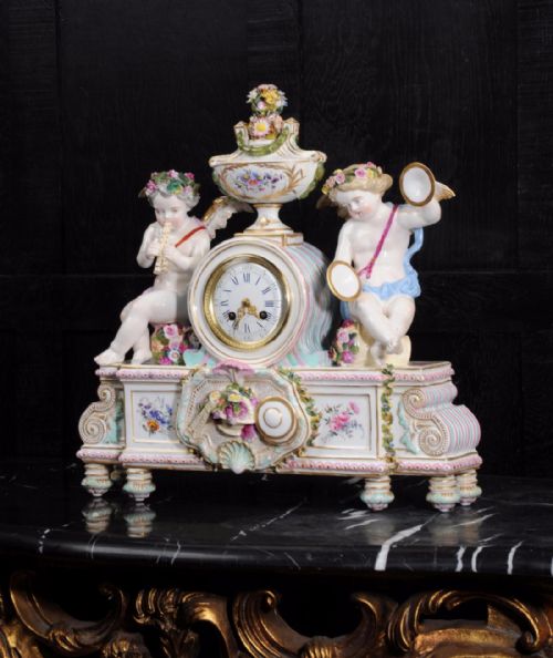 fig 3. Large Antique French Meissen Style Porcelain Clock ~ Music