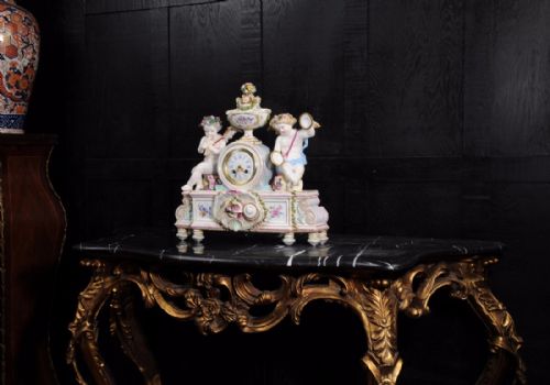 fig 4. Large Antique French Meissen Style Porcelain Clock ~ Music