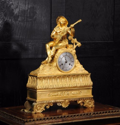Early Ormolu Clock ~ Cavalier Playing a Guitar