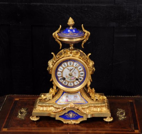 Japy Freres Ormolu and Sevres Porcelain Boudoir Clock
