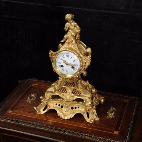 Antique French Gilt Bronze Rococo Boudoir Clock