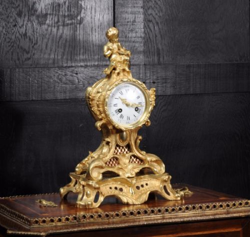 fig 1. Antique French Gilt Bronze Rococo Boudoir Clock