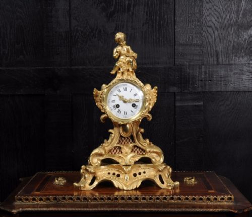 fig 2. Antique French Gilt Bronze Rococo Boudoir Clock