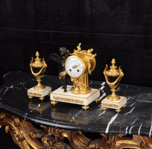 fig 1. Antique French Bronze, Ormolu and Marble Boudoir Clock Set