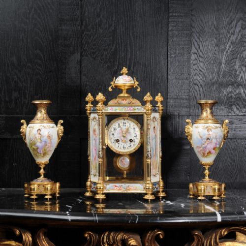 fig 2. Sèvres Porcelain and Champlevé Enamel Clock Set