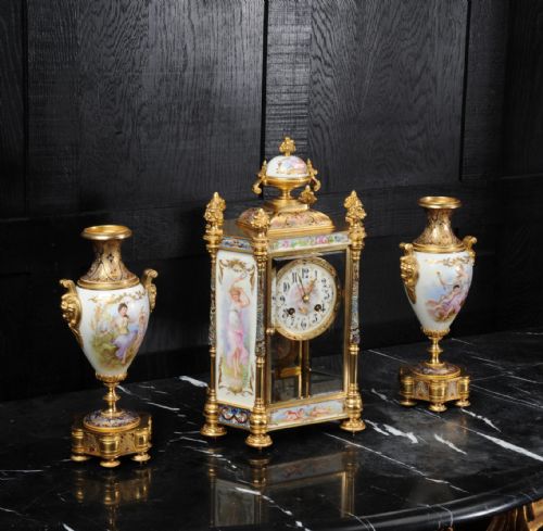 fig 3. Sèvres Porcelain and Champlevé Enamel Clock Set