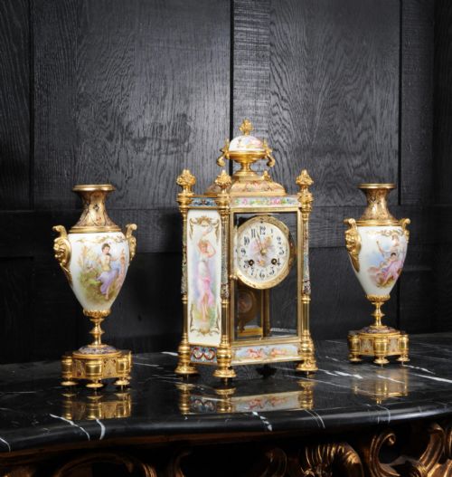 fig 4. Sèvres Porcelain and Champlevé Enamel Clock Set