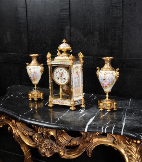 fig 5. Sèvres Porcelain and Champlevé Enamel Clock Set