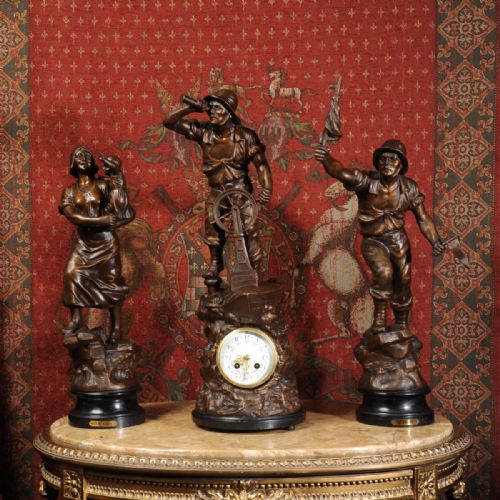 Very Large and Stunning Antique French Figural Clock Set
after Xavier Raphanel