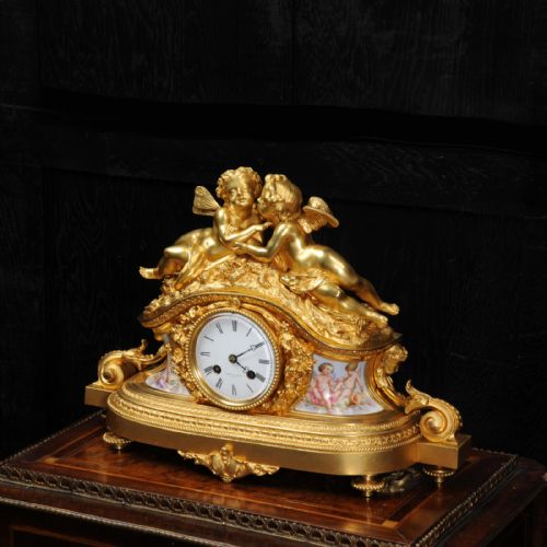 fig 1. Fine and Early Ormolu and Porcelain Clock ~ Cherubs