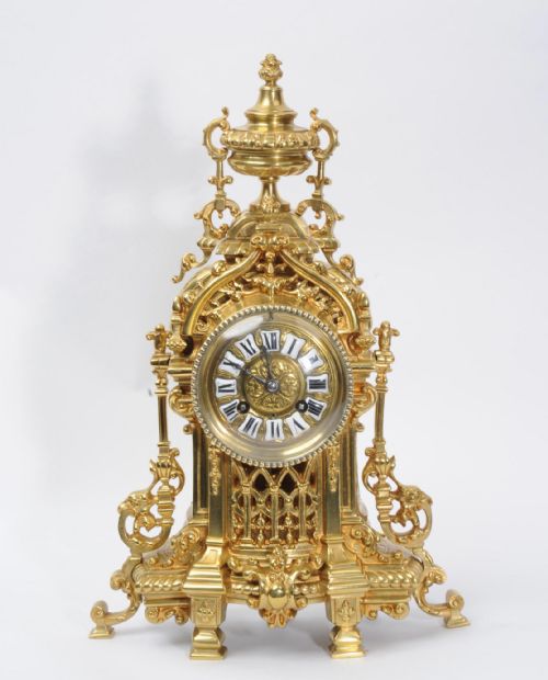 Antique French Gilt Bronze Boudoir Clock by A. D. Mougin