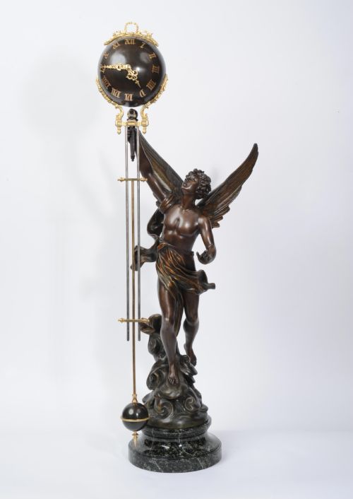fig 1. Rare Large Swinging Mystery Clock La Victoire by Émile Bruchon (active 1880 -1910)