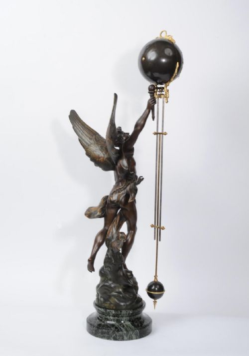 fig 4. Rare Large Swinging Mystery Clock La Victoire by Émile Bruchon (active 1880 -1910)