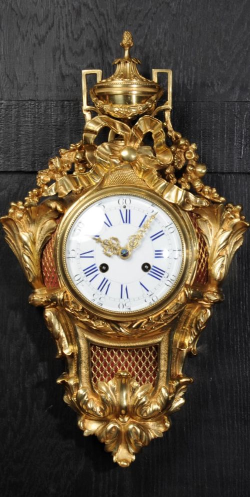 Antique French Gilt Bronze Cartel Wall Clock