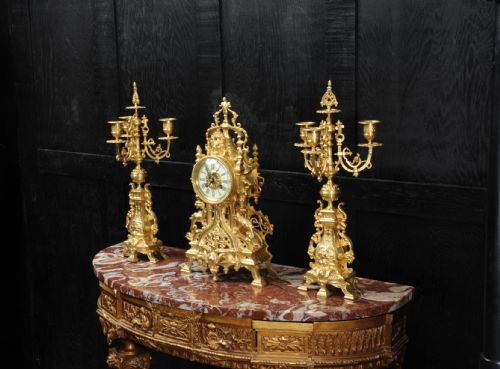 fig 4. Antique French Gilt Bronze Gothic Clock Set