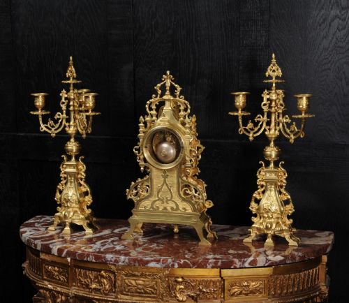 fig 5. Antique French Gilt Bronze Gothic Clock Set
