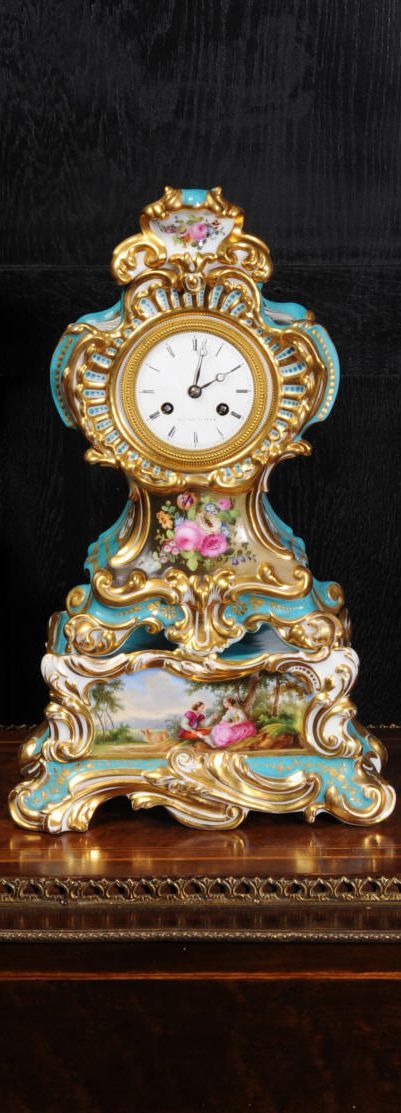 Early French Rococo Porcelain Boudoir Clock, Silk Suspension Movement