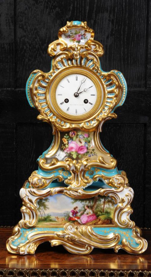 fig 1. Early French Rococo Porcelain Boudoir Clock, Silk Suspension movement
