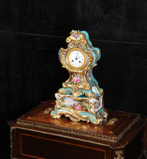 fig 2. Early French Rococo Porcelain Boudoir Clock, Silk Suspension movement