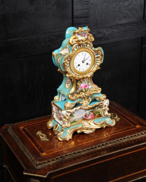 fig 3. Early French Rococo Porcelain Boudoir Clock, Silk Suspension movement