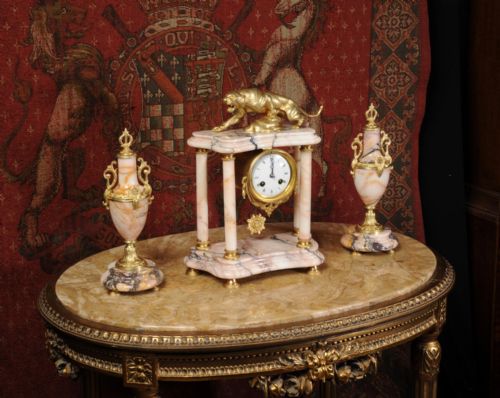 fig 2. Specimen Marble and Ormolu Clock Set ~ Lionne En Furie after T. F Cartier
