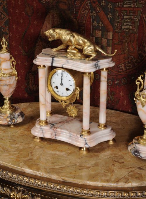 fig 3. Specimen Marble and Ormolu Clock Set ~ Lionne En Furie after T. F Cartier