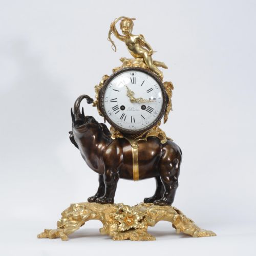 fig 1. Antique French Bronze and Ormolu Clock - Elephant and Cupid
