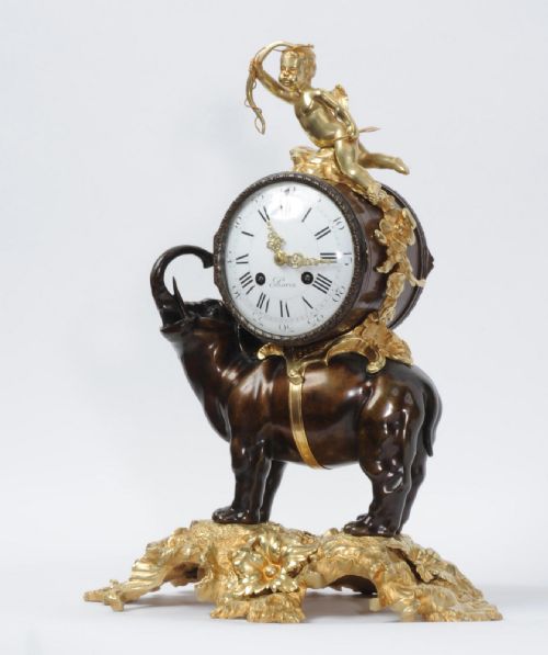 fig 2. Antique French Bronze and Ormolu Clock - Elephant and Cupid