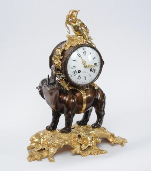 fig 3. Antique French Bronze and Ormolu Clock - Elephant and Cupid