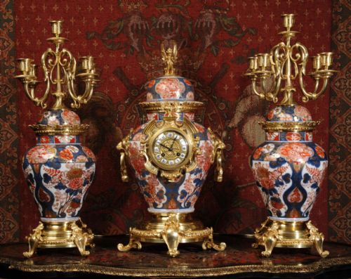 Rare Bronze Mounted Imari Porcelain Clock Set ~ Samuel Marti