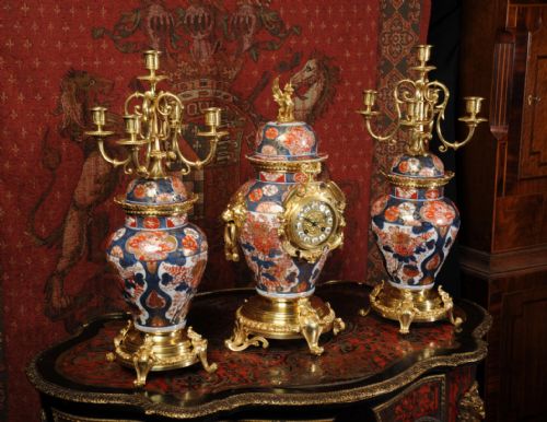 fig 1. Rare Bronze Mounted Imari Porcelain Clock Set ~ Samuel Marti