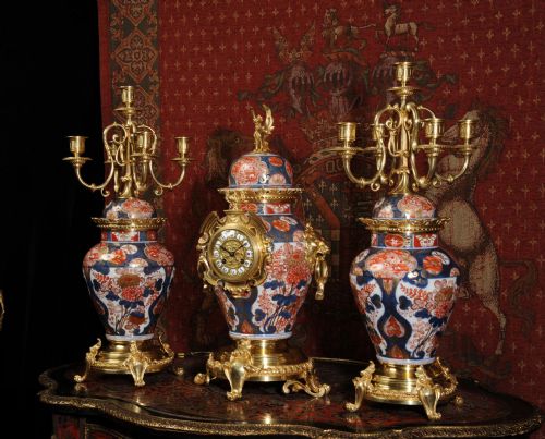 fig 2. Rare Bronze Mounted Imari Porcelain Clock Set ~ Samuel Marti