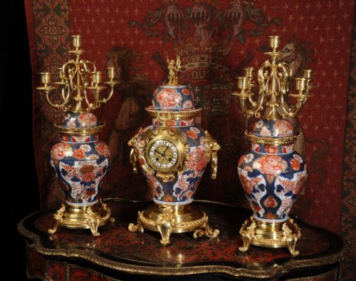 fig 3. Rare Bronze Mounted Imari Porcelain Clock Set ~ Samuel Marti