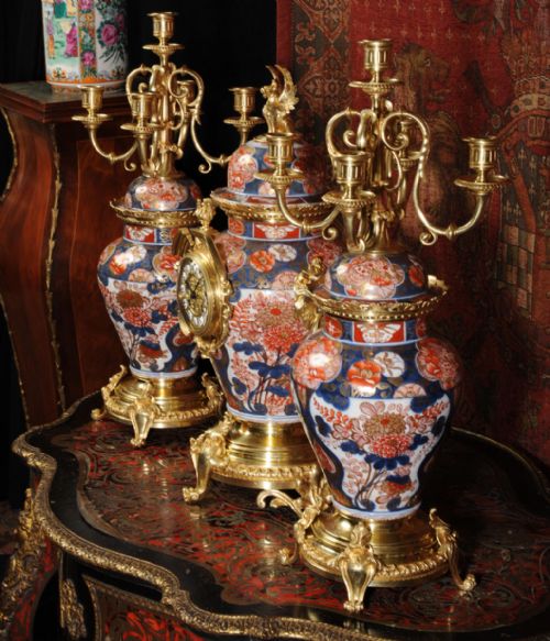 fig 5. Rare Bronze Mounted Imari Porcelain Clock Set ~ Samuel Marti