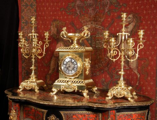 fig 1. Classical Gilt Bronze Clock Set by Compagnie Des Bronzes
