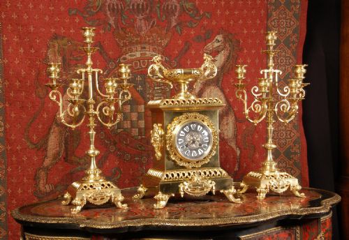 fig 2. Classical Gilt Bronze Clock Set by Compagnie Des Bronzes
