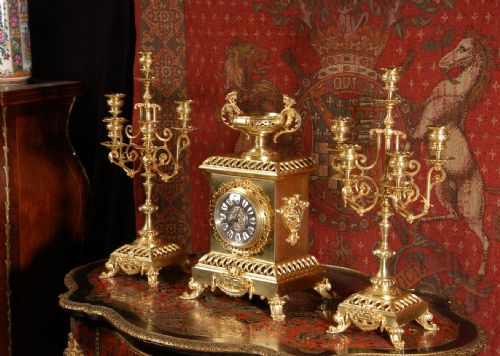 fig 3. Classical Gilt Bronze Clock Set by Compagnie Des Bronzes