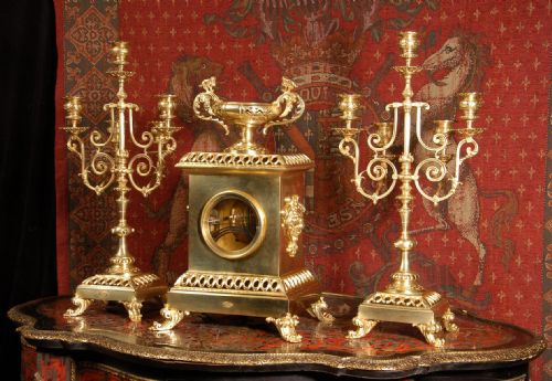 fig 4. Classical Gilt Bronze Clock Set by Compagnie Des Bronzes
