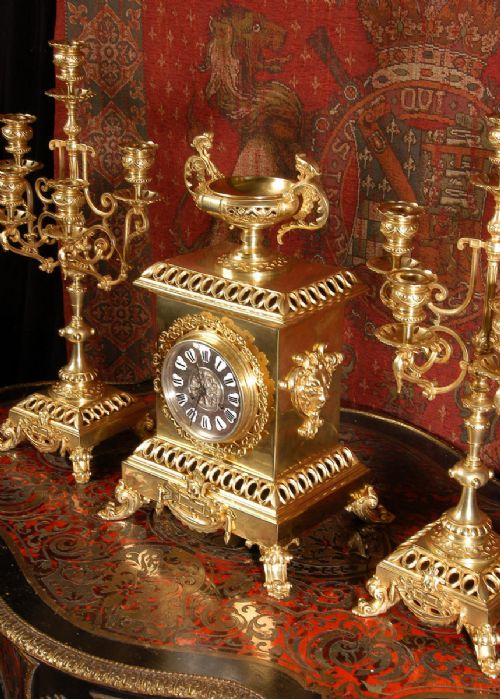 fig 5. Classical Gilt Bronze Clock Set by Compagnie Des Bronzes